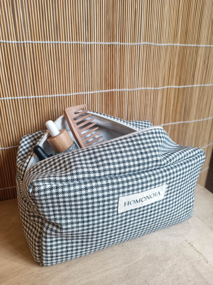 Black &amp; white gingham toiletry bag