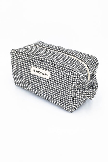 Black &amp; white gingham toiletry bag