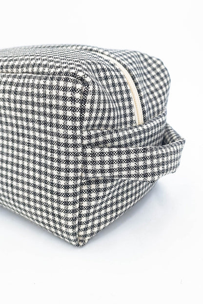 Black &amp; white gingham toiletry bag